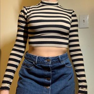 Striped Long-Sleeve Crop Top